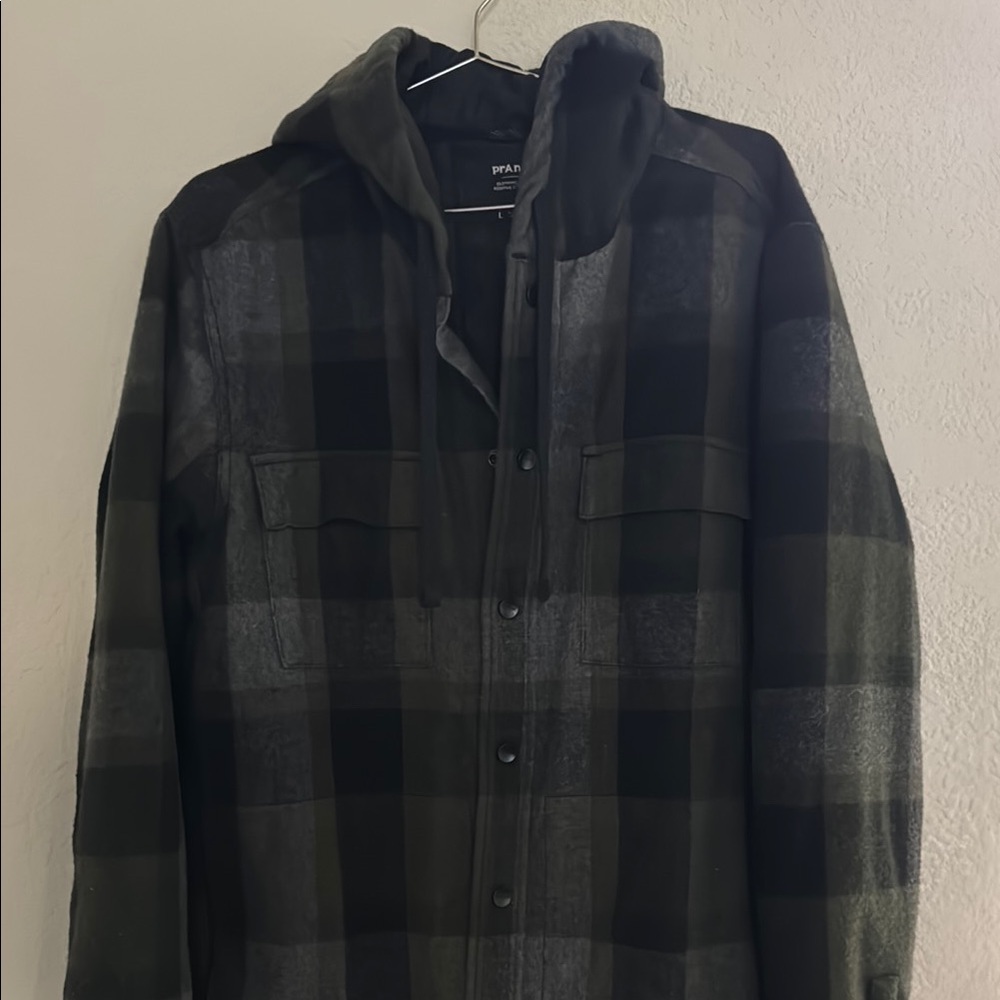 Prana Black and Gray Lightweight Plaid Shirt Jacket